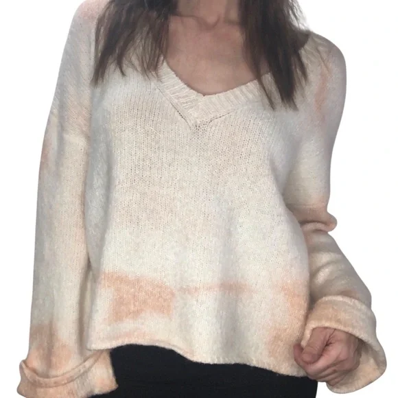 Anthropologie V Neck Bell Sleeve Sweater Sz XS Oversized Boxy Tie Dye Cozy Warm - Picture 4 of 13